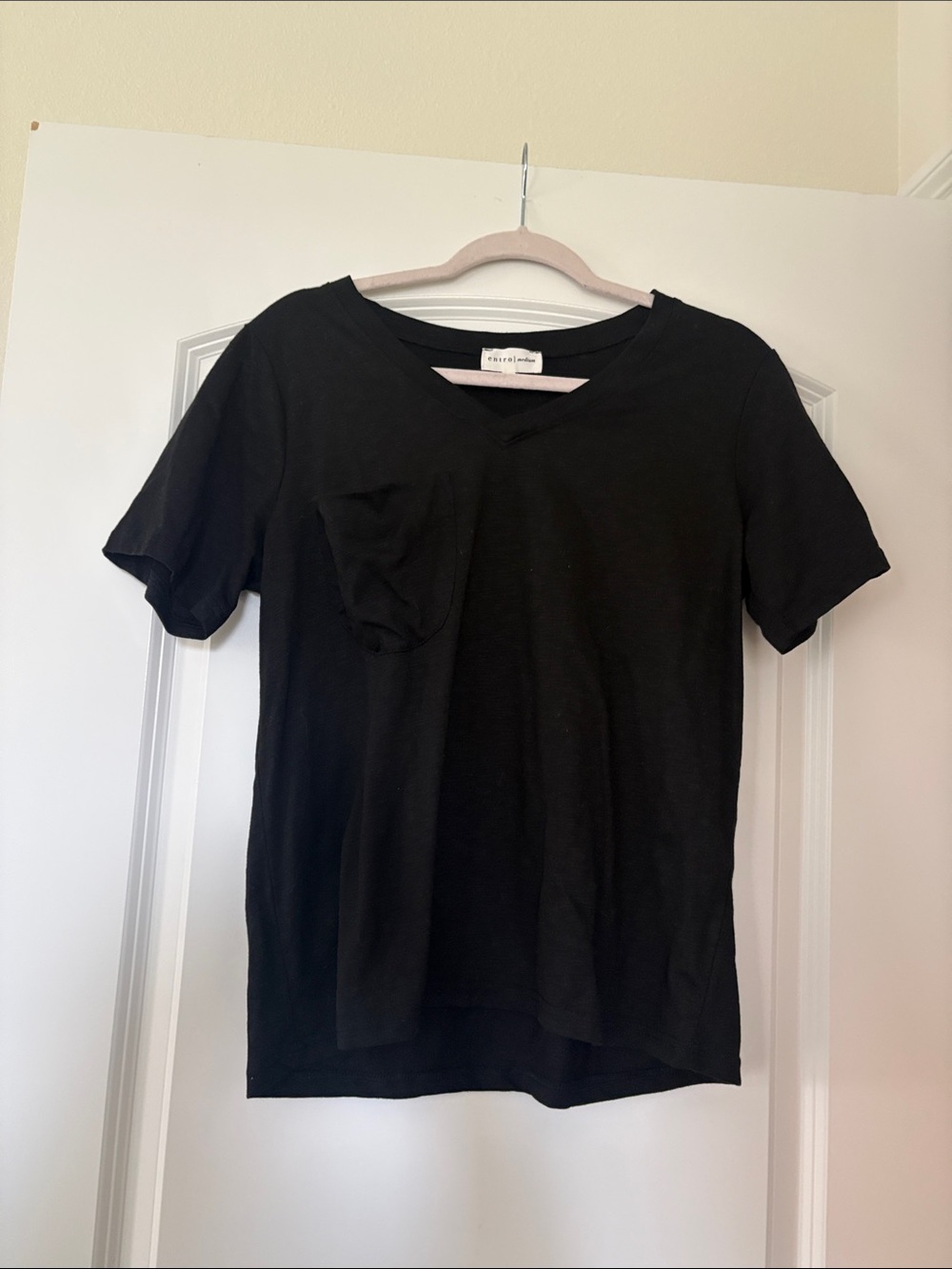entro Black Short Sleeve V-Neck Pocket Tee